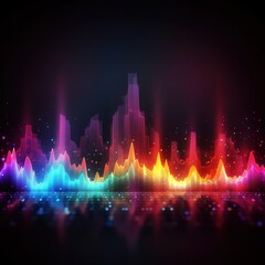 Visualization of sound waves. Abstract futuristic background with colorful glowing neon moving high speed wave lines and bokeh lights. Data transfer concept. Fantastic wallpaper. Generative AI