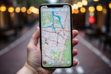 Use a mobile phone to find a location through a GPS navigation map app.