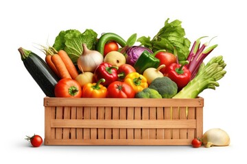 Fresh oraganic vegetables in a wooden box