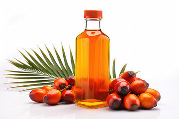 Palm oil with fresh palm nuts on isolated on white background. (ai generated)