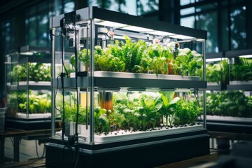 Modern robotic greenhouse for growing vegetables.