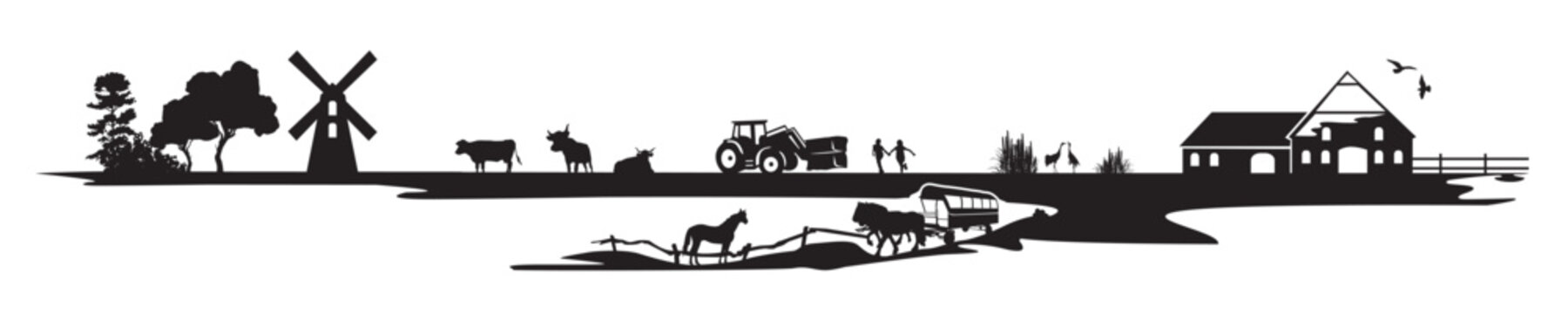 Illustration einer Bauernhof Landschaft 