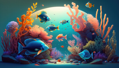 Fototapeta na wymiar Animals of the underwater sea world. Ecosystem. Colorful tropical fishs. Life in the coral reef. (ai generated)