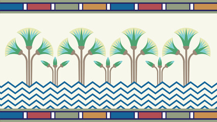 Egyptian lotus Ornament pattern background with with ancient Egyptian Color palettes	-  Illustration Vector Background
