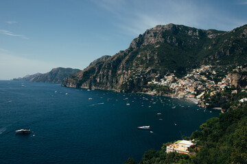 Fototapeta na wymiar View of the beautiful town of Positano, on the Amalfi coast. World Heritage Site in Italy, Europe. Unique paradise and one of the best known summer destinations in the world