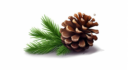 Pine cone with a branch of spruce needless isolated on white background. 