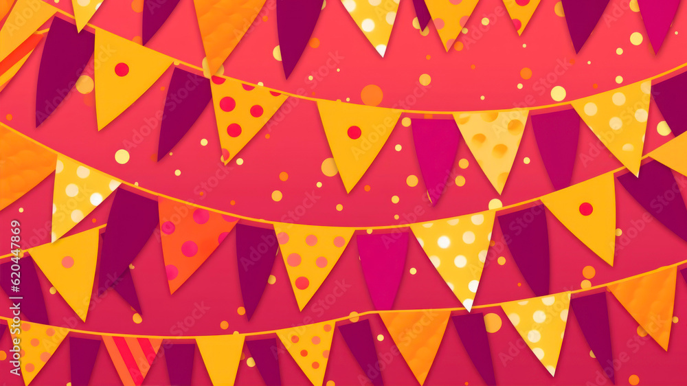 Poster festive background with bunting flags and confetti. generative ai