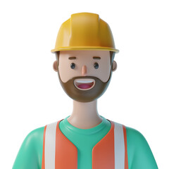 3d construction worker cartoon character avatar isolated in 3d rendering