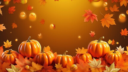 Naklejka na ściany i meble Thanksgiving day banner festive background with real pumpkin. Generative AI