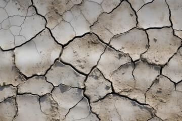 Obraz premium Intricate patterns and textures of a cracked concrete surface, showcasing the beauty and character of weathered urban landscapes. Generative AI.