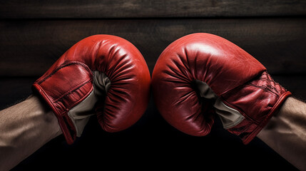 Two male hands in boxing gloves sports confrontation. Generative AI