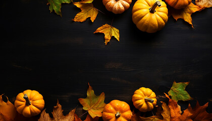 Naklejka na ściany i meble Thanksgiving background decoration from dry leaves