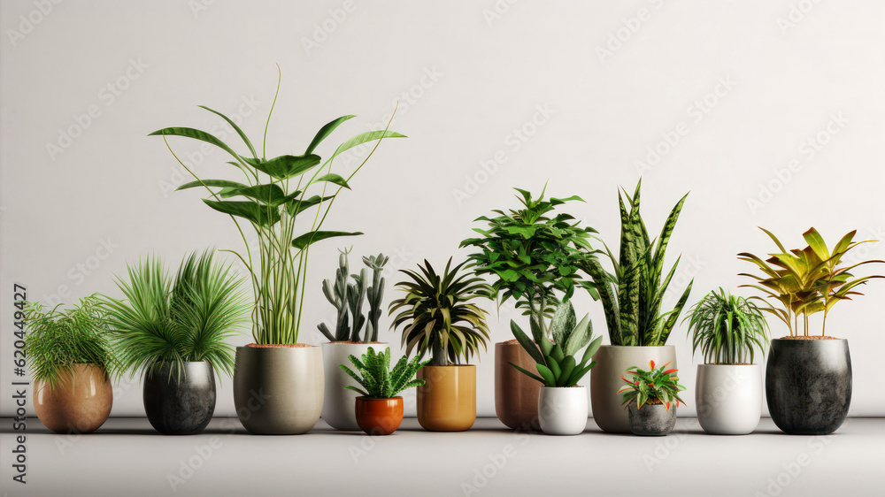 Poster 3d render of a group of different houseplants in pots generative ai