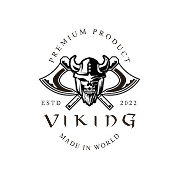 Skull Viking. Warrior Skull Man logo icon symbol black and white vintage template