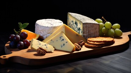 Board with different cheeses - closeup created using generative AI tools