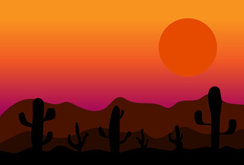 Abstract mountains texas landscape. Colorful desert landscape with cactus trees. Wild West