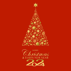 Christmas And New Year 2024 on shiny Xmas background with snowflakes, light, stars. Vector Illustration. EPS 10