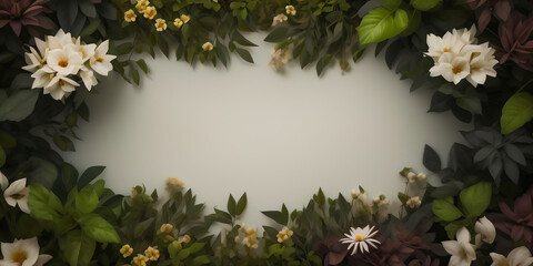 background with isolated green foliage and flowers