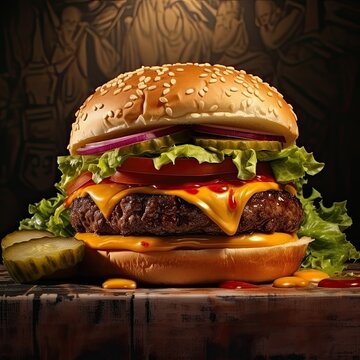 delicious cheeseburger - closeup created using generative AI tools