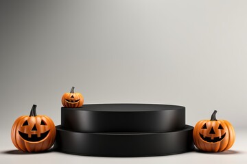 Eerie halloween style podium on white background mysterious spooky showcase for product presentation and mock-up display, 3D rendering, Generative AI.