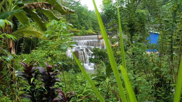 Beraliya Dola Ella Falls. Sri Lanka. Waterfall. Gin Ganga river. Distant view.