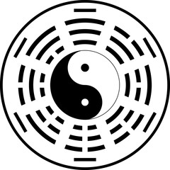  the Eight Diagrams and yin yang symbol on black