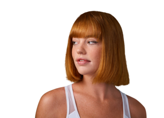 Sports, fitness and strong with face of woman on png for training, health and workout. Exercise, wellness and gym with female athlete isolated on transparent background for performance and thinking