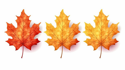 Set of realistic autumn yellow red orange leaves isolated on white background. Generative AI