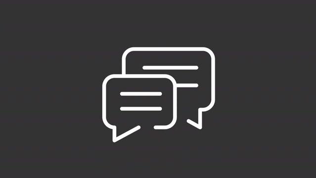 Animated get feedback line icon. Message bubbles. Client management. White linear HD video footage for night mode. Looped isolated symbol animation on black with alpha channel transparency