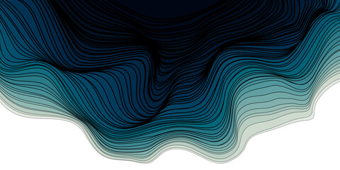 Abstract background fluid wave curve lines with gradient teal blue and black on white background.