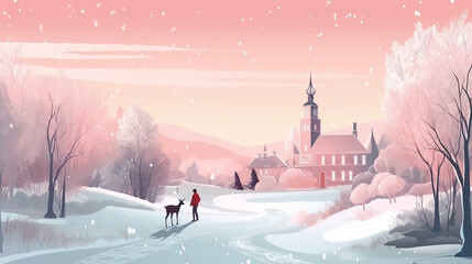 Illustration of a Christmas winter landscape. 