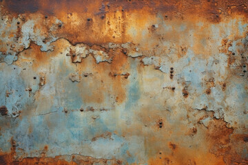 Close-up of rusted or corroded metal surfaces with a gritty texture, creating a grunge aesthetic. Generative AI.