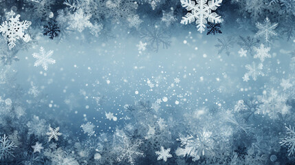 Winter background borders made of fluffy snowflakes. 