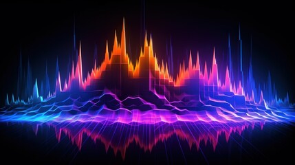 Visualization of sound waves. Abstract futuristic background with colorful glowing neon moving high speed wave lines and bokeh lights. Data transfer concept. Fantastic wallpaper. Generative AI