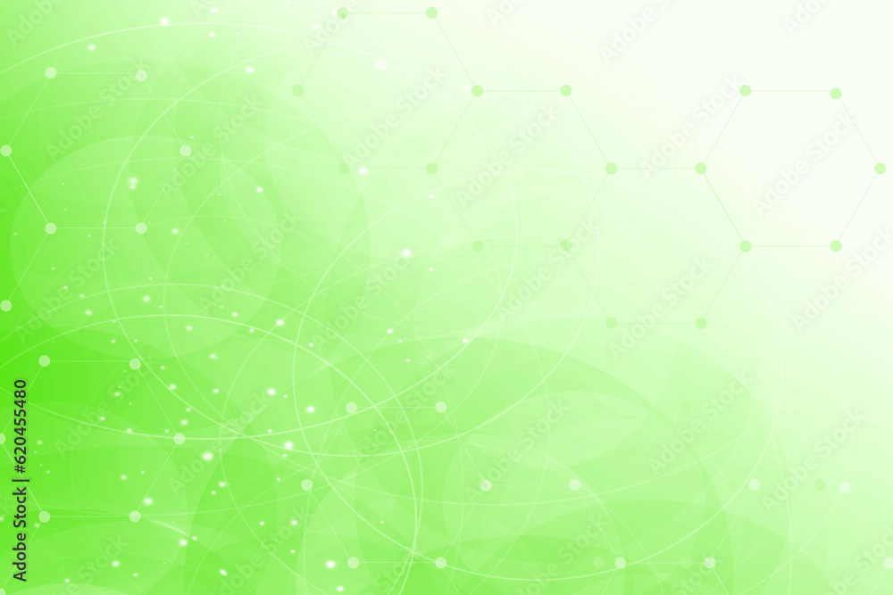 Poster elegant neon green abstract background with white circulars lines and dots. modern simple texture gr