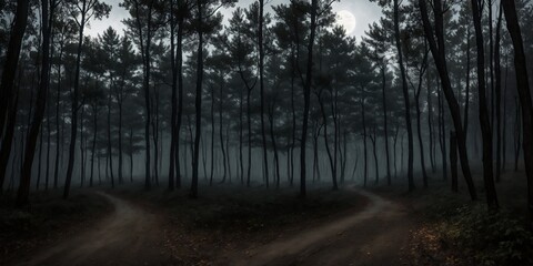 Fototapeta premium Haunted forest, Creepy forest, Halloween theme. Horror, scary, dark forest.