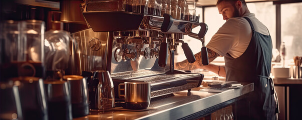 The barista at the coffee machine makes excellent coffee. generative ai