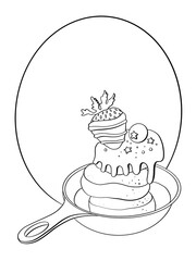 contour line illustration sweet food breakfast carut style pancakes in pan with strawberries place for write recipe menu design element