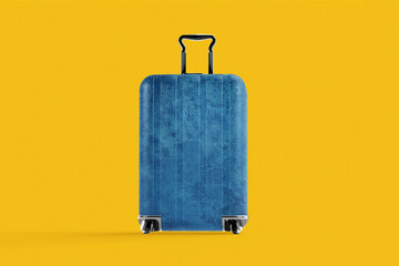 Holiday Suitcase with Blue Texture on Yellow Background