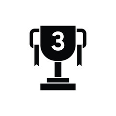 Obraz na płótnie Canvas Trophy cup for third place glyph icon vector. Reward and achievement symbol stock illustration. Youth sport trophy cup glyph icon for web or game interface. Prize for championship.