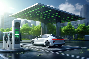 Ev charging station, green energy power, ev car - 620458018