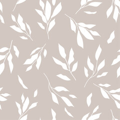 Abstract botanical background. Modern natural seamless texture. Monochrome floral print. Collage of leaves and flowers. Creative tropical pattern.