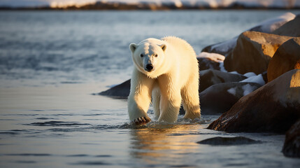 Image of polar bear survival in the changing Arctic, Generative Ai - 620458425