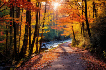 A beautiful autumn trail with trees