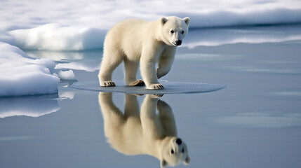 Image of polar bear survival in the changing Arctic, Generative Ai - 620458681