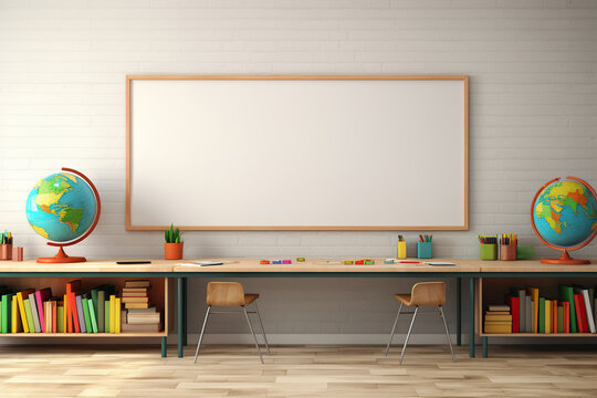 Empty school classroom with blackboard, back to school, education concept, AI Generative. .