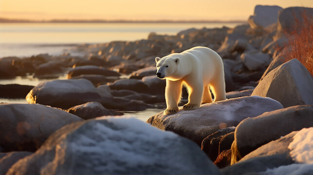 Image of polar bear survival in the changing Arctic, Generative Ai