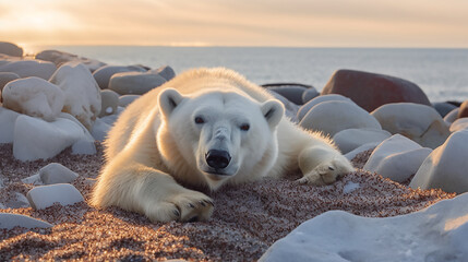Image of polar bear survival in the changing Arctic, Generative Ai - 620459004