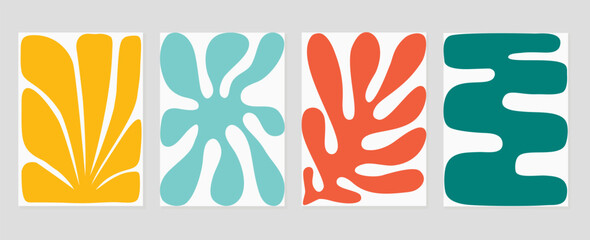Fototapeta na wymiar Set of abstract colorful cover background. Collection of plants, leaf branch, coral, algae in hand drawn style. Contemporary aesthetic illustrated design for wall art, decoration, wallpaper, print.