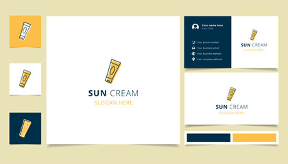 Naklejka na ściany i meble Sun cream logo design with editable slogan. Branding book and business card template.